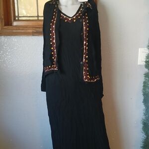 Bila Black Maxi Sleeveless Dress with Long Sleeve Jacket, M, Boho Festival NWT